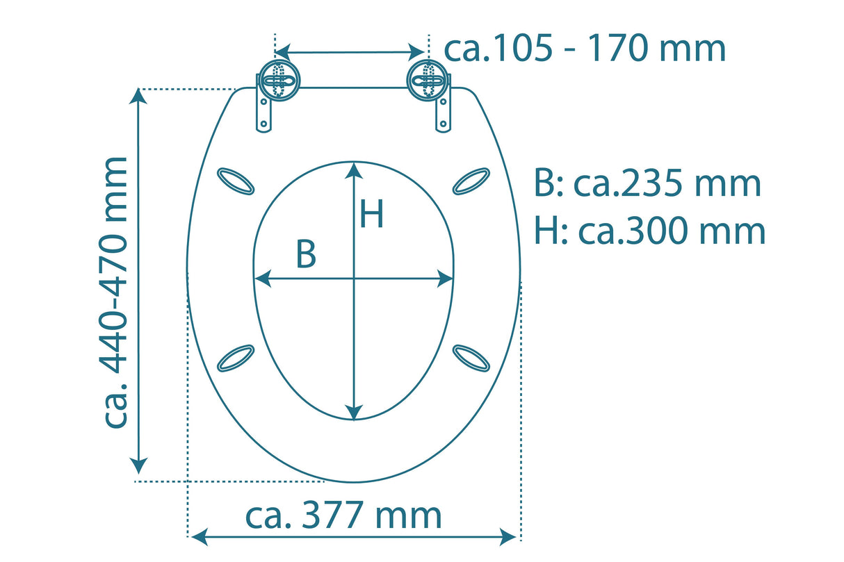 Vit toalettsits universal i Duroplast - BĂST. CC-mĂ„tt: 105-170mm LĂ€ngd: 435-470mm Bredd: 377mm.