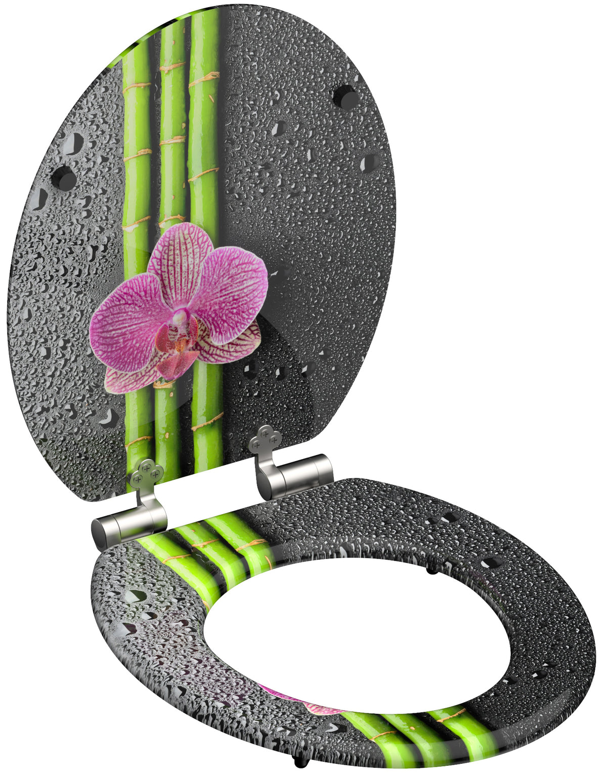 Mönstrad toalettsits universal med trĂ€kĂ€rna - BĂTTRE. CC-mĂ„tt: 130-185mm LĂ€ngd: 425-475mm Bredd: 375mm.