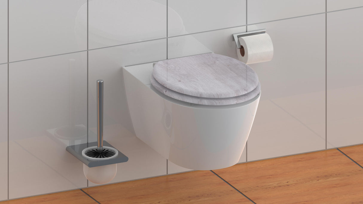 Mönstrad toalettsits universal med trĂ€kĂ€rna - BĂTTRE. CC-mĂ„tt: 130-185mm LĂ€ngd: 425-475mm Bredd: 375mm.