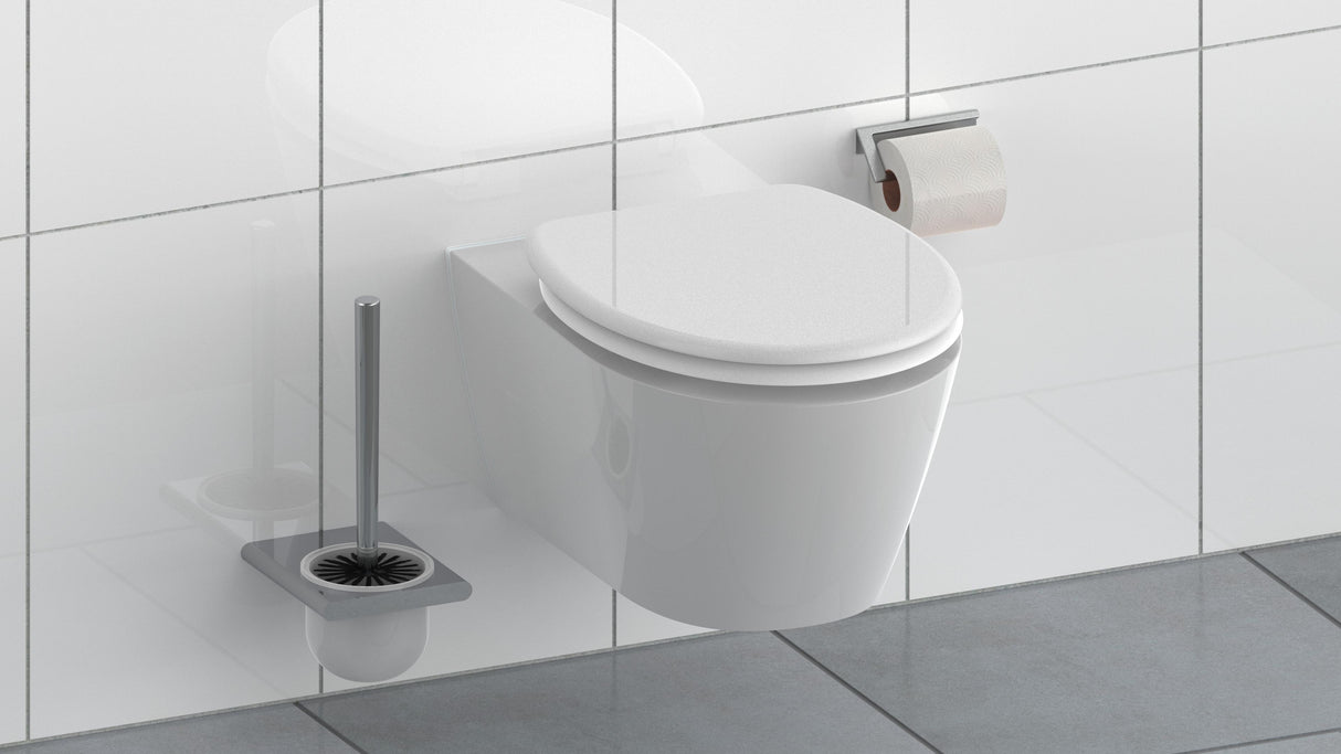 Vit toalettsits universal i Duroplast - BĂTTRE. CC-mĂ„tt: 125-210mm LĂ€ngd: 425-435mm Bredd: 373mm.