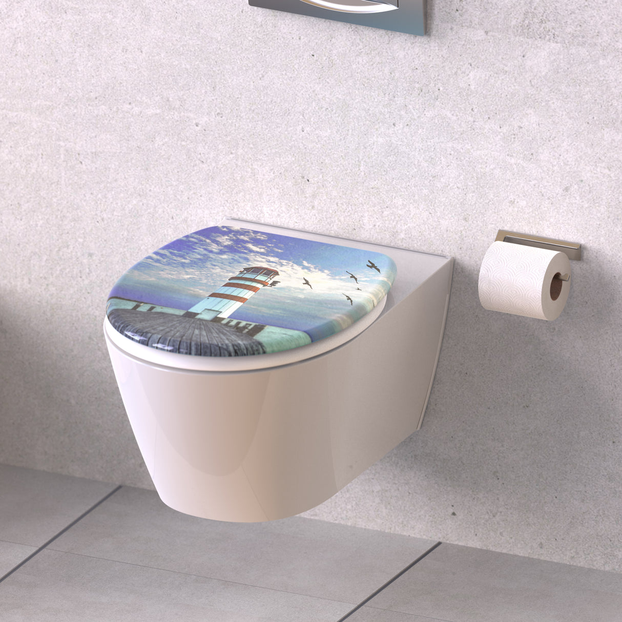 Mönstrad toalettsits universal i Duroplast - BĂTTRE. CC-mĂ„tt: 125-210mm LĂ€ngd: 425-435mm Bredd: 373mm.