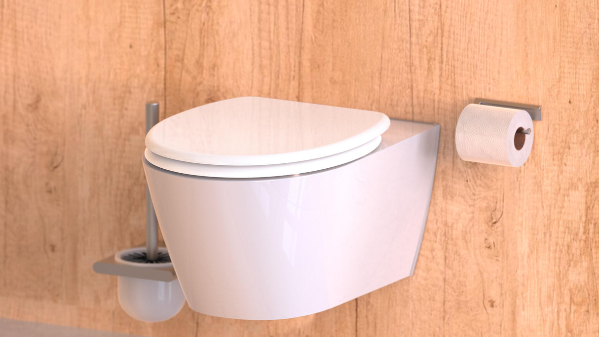 Vit toalettsits universal i Duroplast - BĂST. CC-mĂ„tt: 90-190mm LĂ€ngd: 405-460mm Bredd: 375mm.