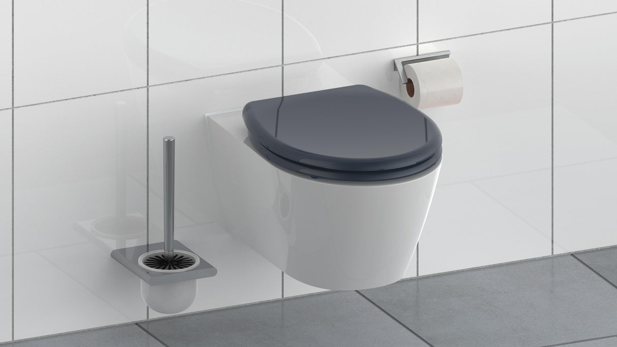 Antracit toalettsits universal i Duroplast - BÄST. CC-mått: 60-160mm Längd: 405-460mm Bredd: 375mm.