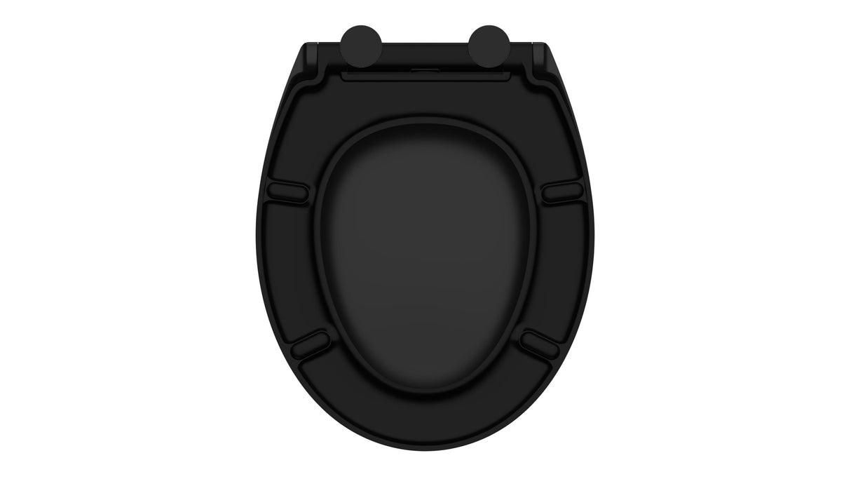 Mattsvart toalettsits universal i Duroplast - BĂST. CC-mĂ„tt: 89-191mm LĂ€ngd: 415-455mm Bredd: 371mm.