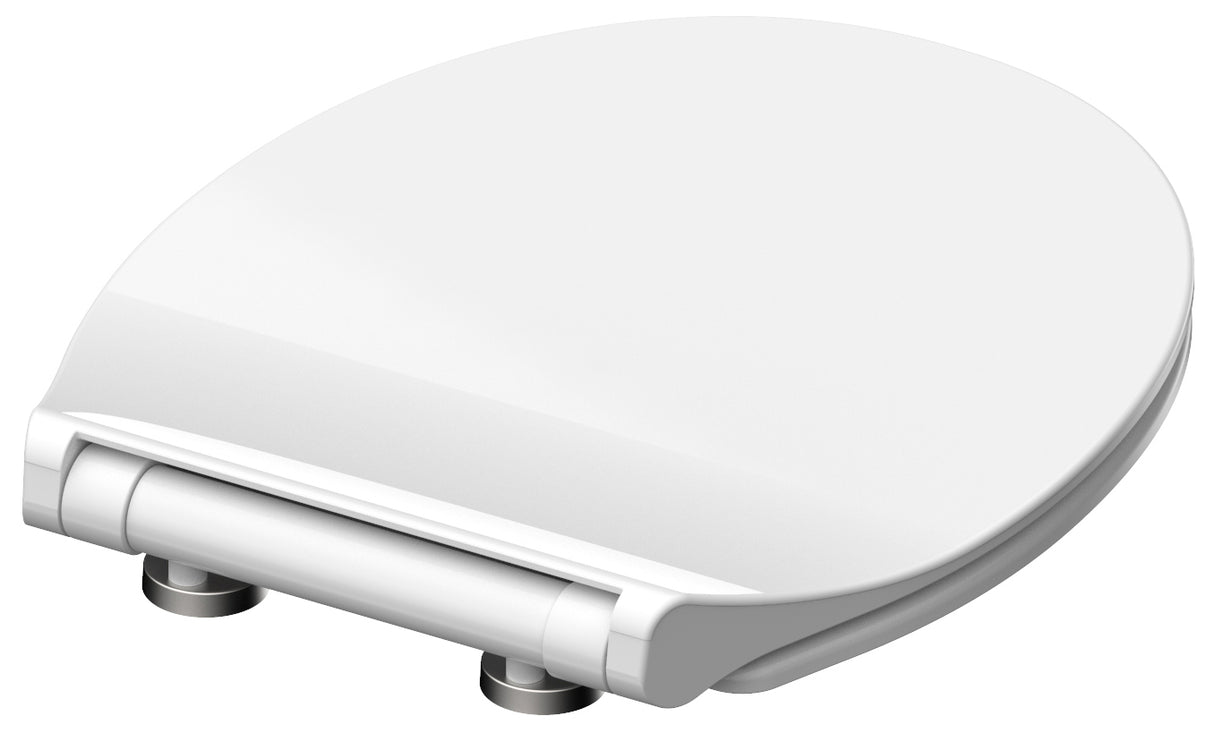 Vit slimmad toalettsits universal i Duroplast - BĂST. CC-mĂ„tt: 70-190mm LĂ€ngd: 415-455mm Bredd: 380mm.