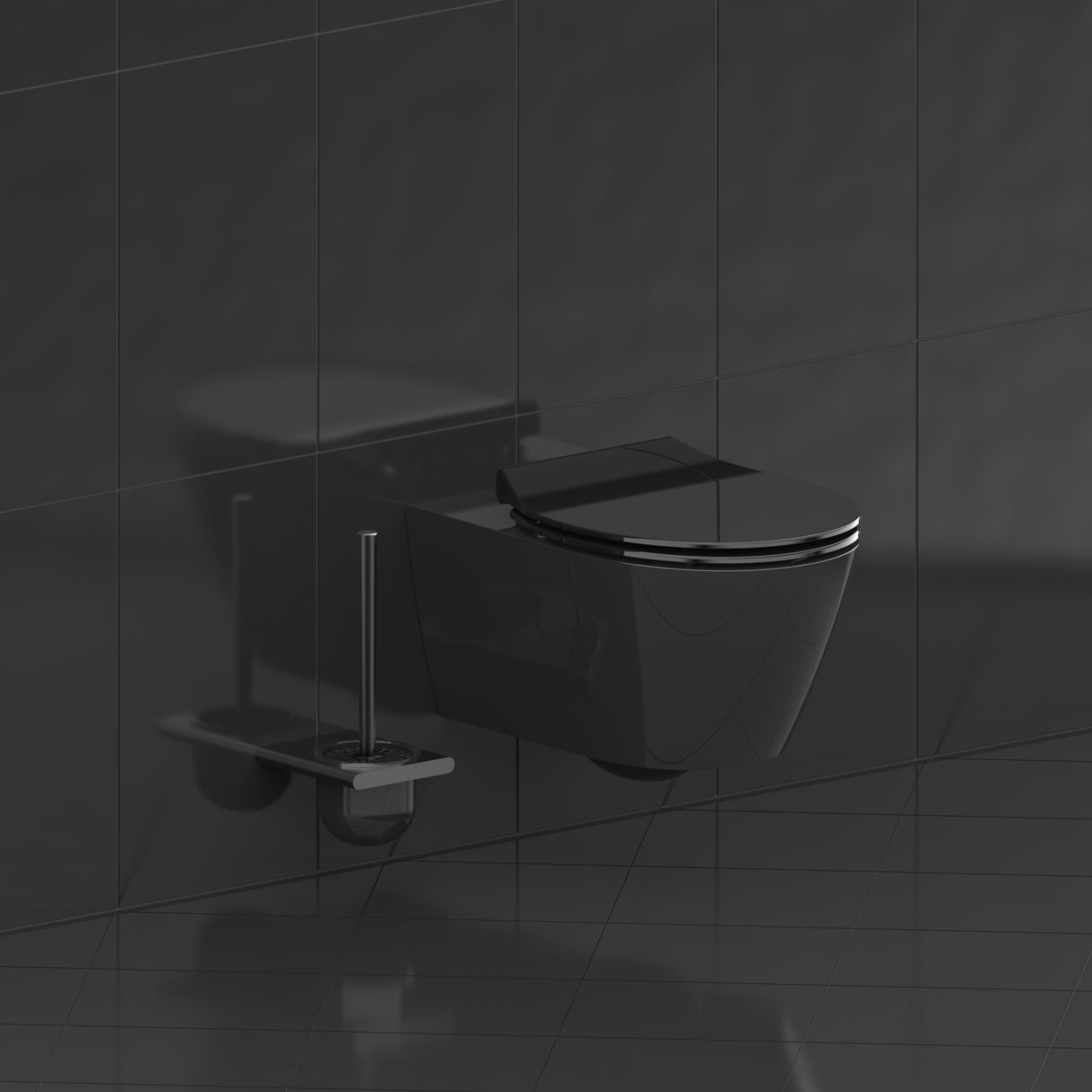 Svart slimmad toalettsits universal i Duroplast - BĂST. CC-mĂ„tt: 70-190mm LĂ€ngd: 415-455mm Bredd: 380mm.