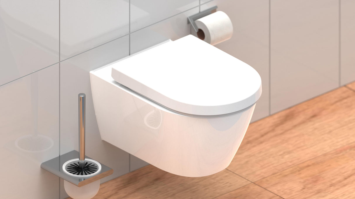 Vit toalettsits D-formad universal i Duroplast - BÄST. CC-mått: 60-160mm Längd: 425-480mm Bredd: 345mm.