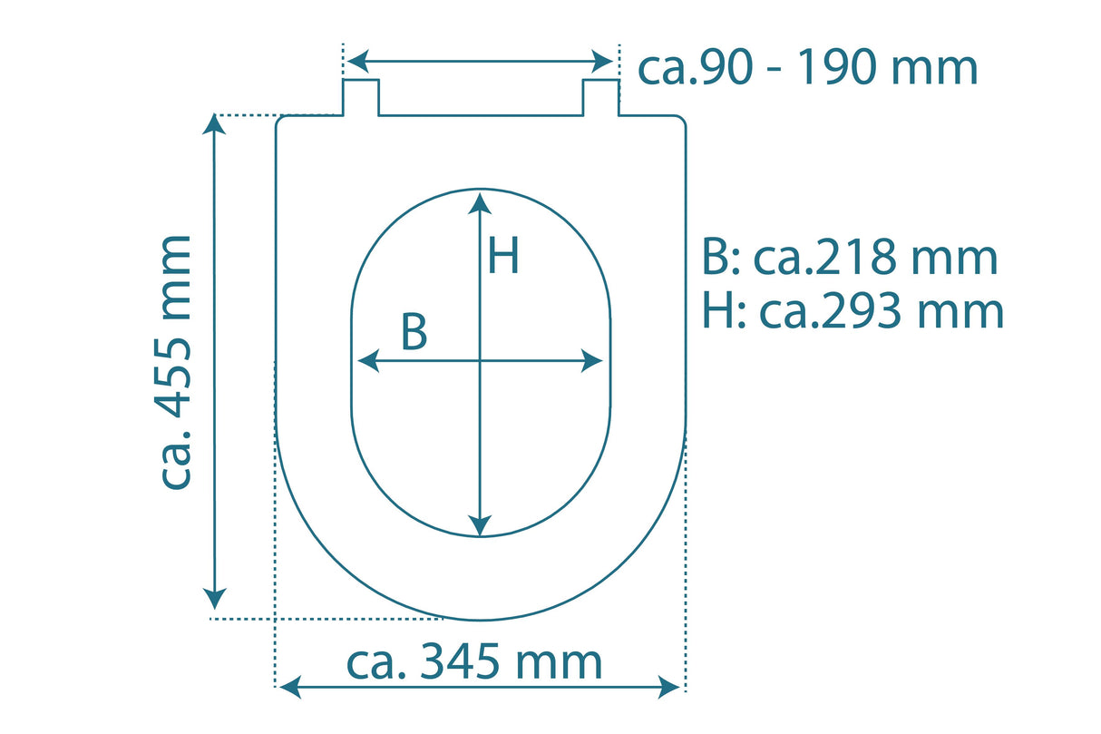 Vit toalettsits D-formad universal i Duroplast - BĂST. CC-mĂ„tt: 90-190mm LĂ€ngd: 425-480mm Bredd: 345mm.