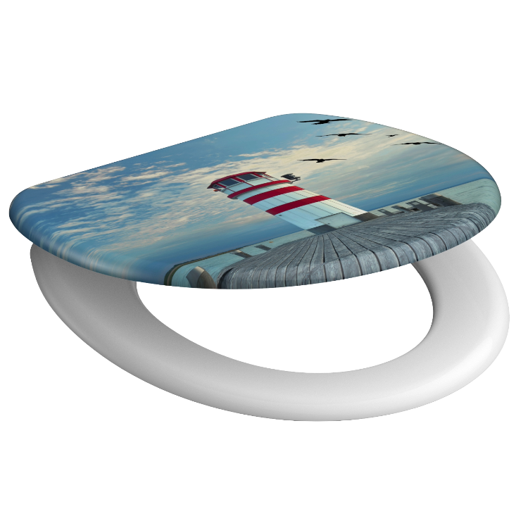 Mönstrad toalettsits universal i Duroplast - BĂTTRE. CC-mĂ„tt: 125-210mm LĂ€ngd: 425-435mm Bredd: 373mm.