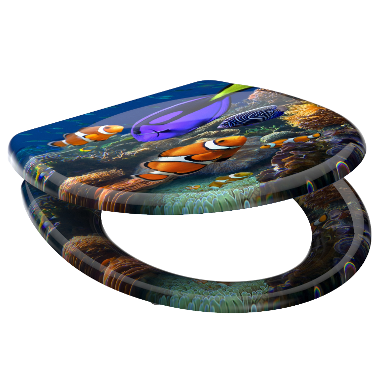 Mönstrad toalettsits universal i Duroplast - BĂST. CC-mĂ„tt: 90-190mm LĂ€ngd: 405-460mm Bredd: 375mm.