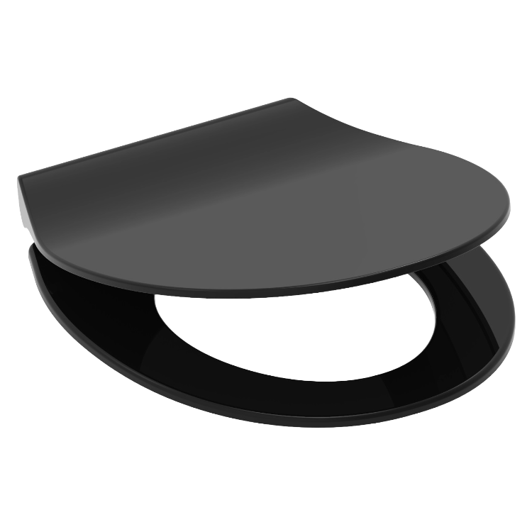 Svart slimmad toalettsits universal i Duroplast - BĂST. CC-mĂ„tt: 70-190mm LĂ€ngd: 415-455mm Bredd: 380mm.