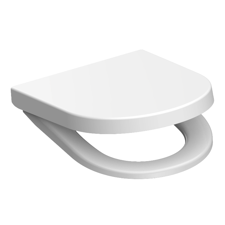 Vit toalettsits D-formad universal i Duroplast - BĂST. CC-mĂ„tt: 90-190mm LĂ€ngd: 425-480mm Bredd: 345mm.