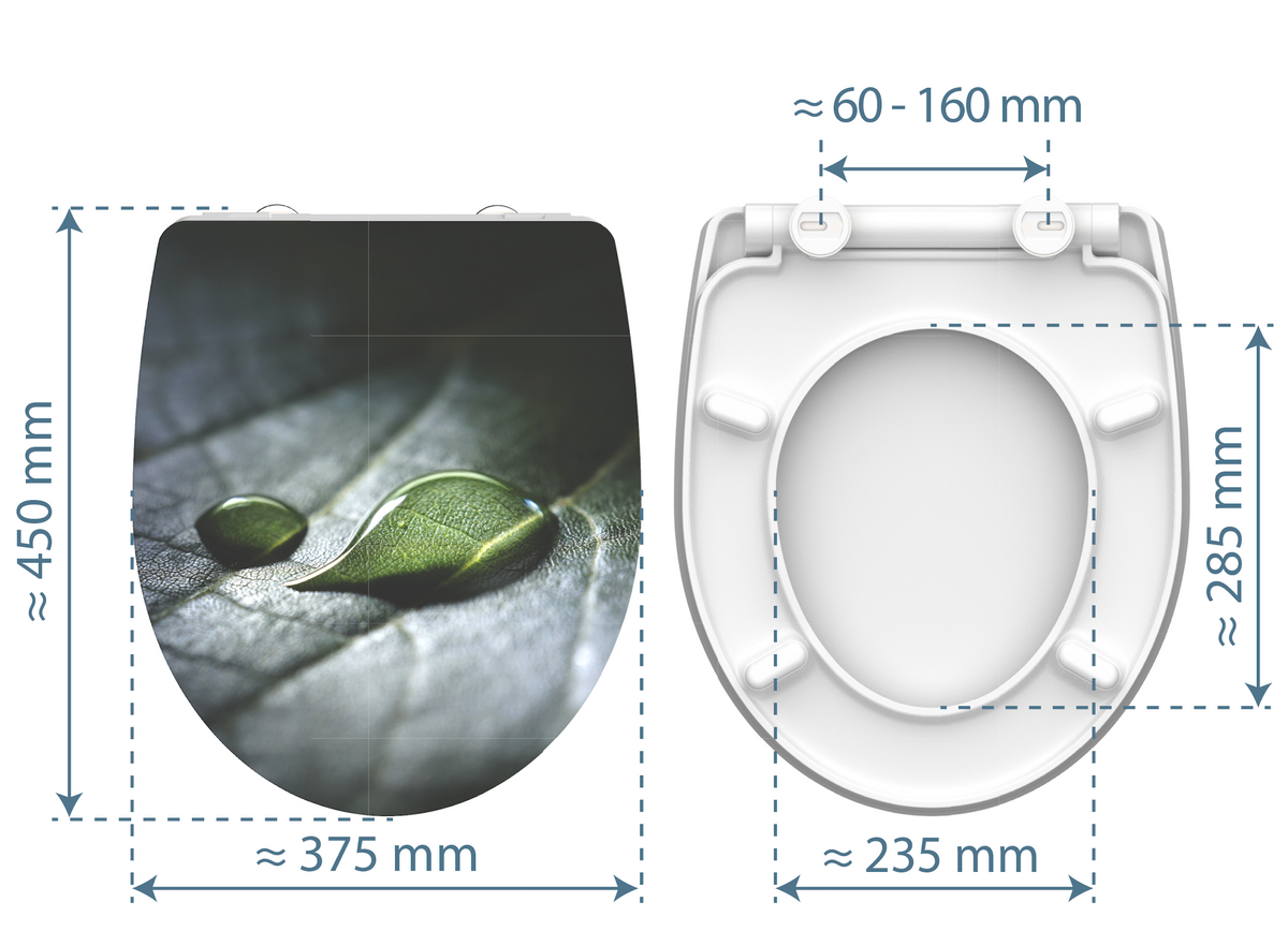 Högblank mönstrad toalettsits universal i Duroplast - BÄST. CC-mått: 60-160mm Längd: 435-490mm Bredd: 374mm.