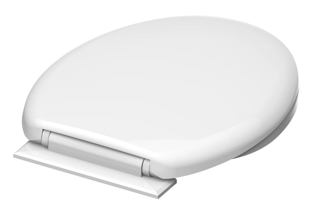 Vit toalettsits universal i Duroplast - BĂST. CC-mĂ„tt: 105-170mm LĂ€ngd: 435-470mm Bredd: 377mm.