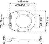 Svart toalettsits universal - BÄST. CC-mått: 75-176mm Längd: 409-459mm Bredd: 374mm