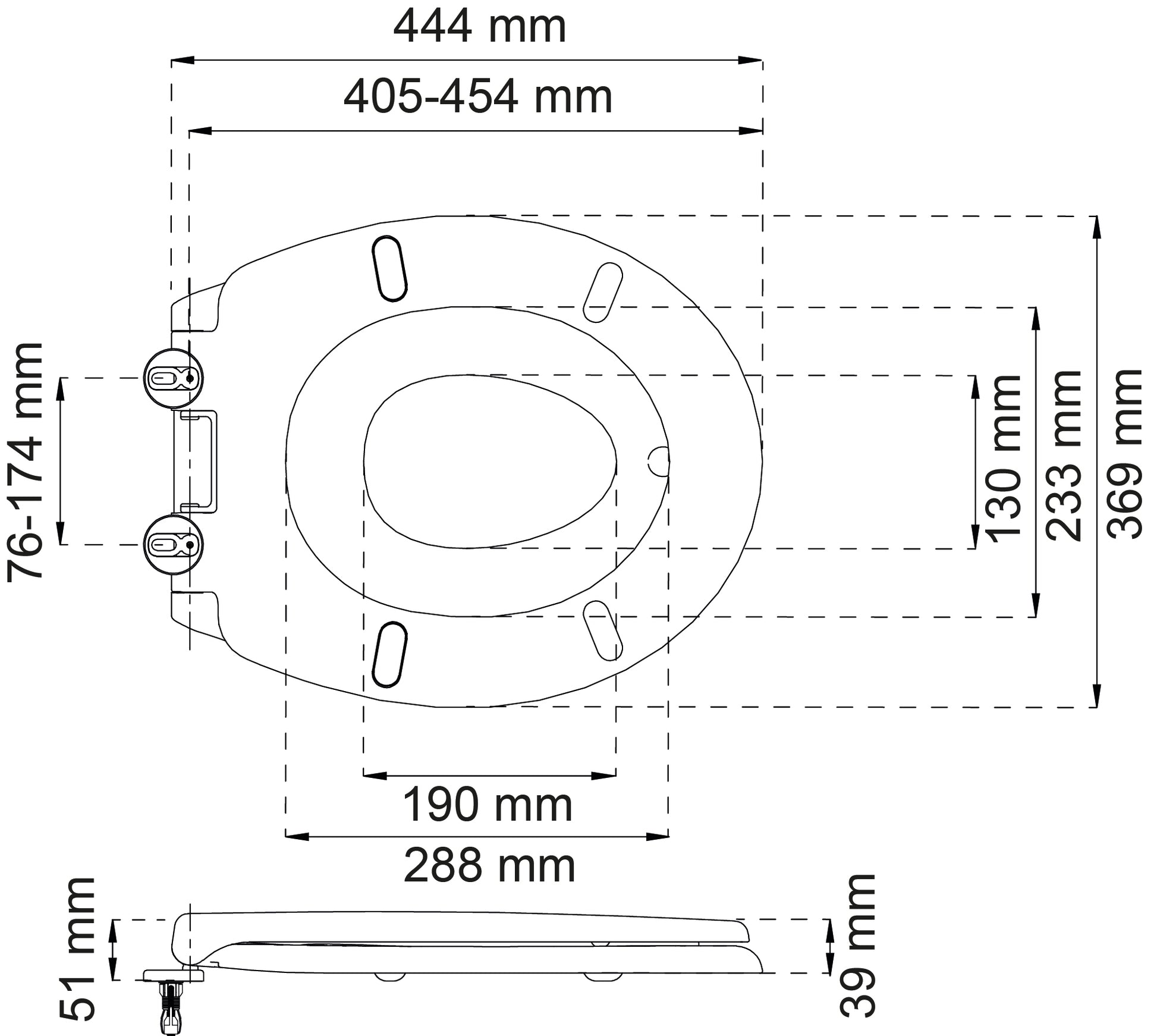 Vit toalettsits universal anpassade för barn - BÄST. CC-mått: 76-174mm Längd: 444mm Bredd: 369mm