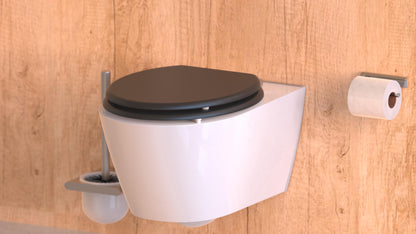 Antracit toalettsits för vägghängd toalett - BÄTTRE. CC-mått: 130-185mm Längd: 435mm Bredd: 375mm.