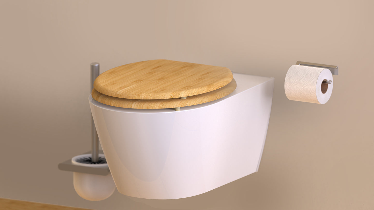 Toalettsits universal i Bambu - BRA. CC-mått: 130-180mm Längd: 425mm Bredd: 370mm.