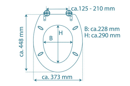 Mönstrad toalettsits universal i Duroplast - BÄTTRE. CC-mått: 125-210mm Längd: 448mm Bredd: 373mm.