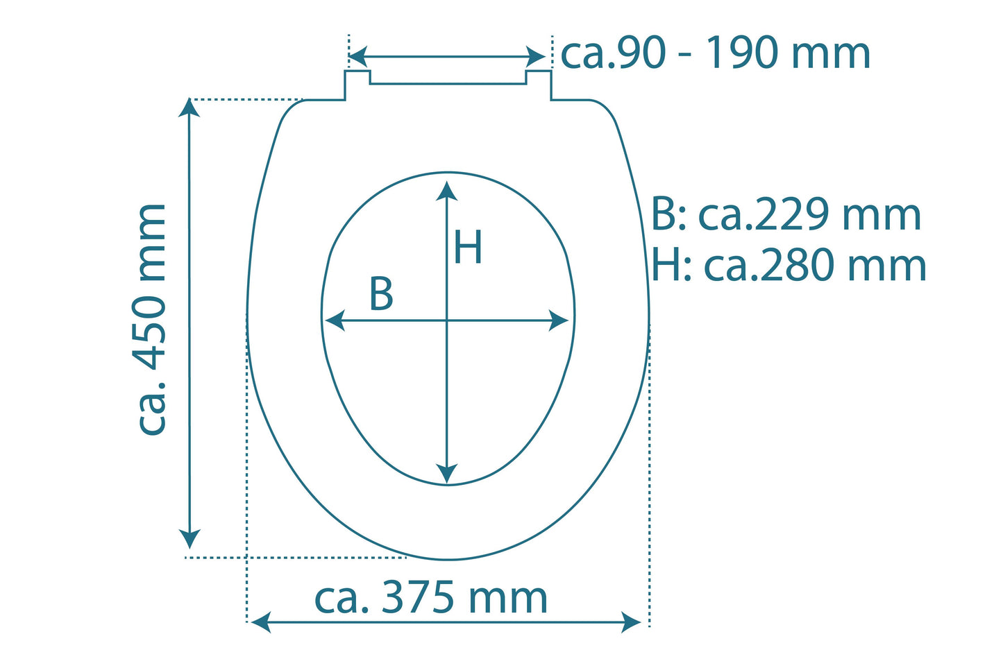 Mönstrad toalettsits universal i Duroplast - BÄST. CC-mått: 90-190mm Längd: 405-460mm Bredd: 375mm.