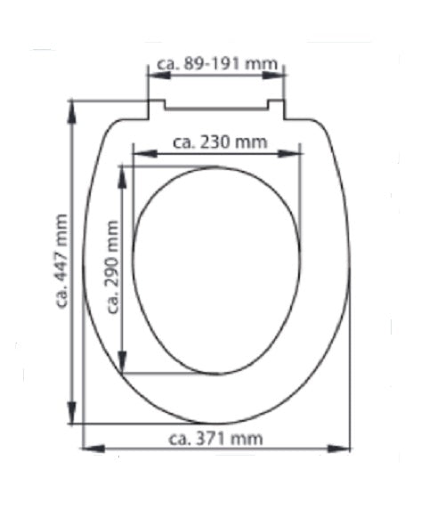 Mattsvart toalettsits universal i Duroplast - BÄST. CC-mått: 89-191mm Längd: 447mm Bredd: 371mm.