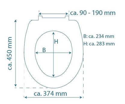 Högblank mönstrad toalettsits universal i Duroplast - BÄST. CC-mått: 90-190mm Längd: 450mm Bredd: 374mm.