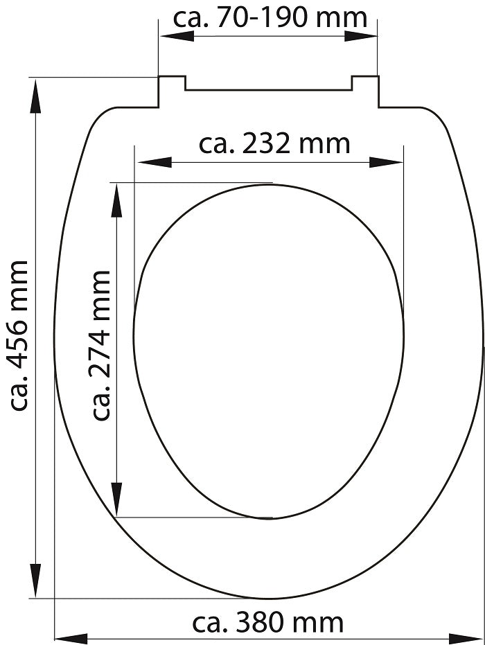 Grå slimmad toalettsits universal i Duroplast - BÄST. CC-mått: 70-190mm Längd: 415-455mm Bredd: 380mm.