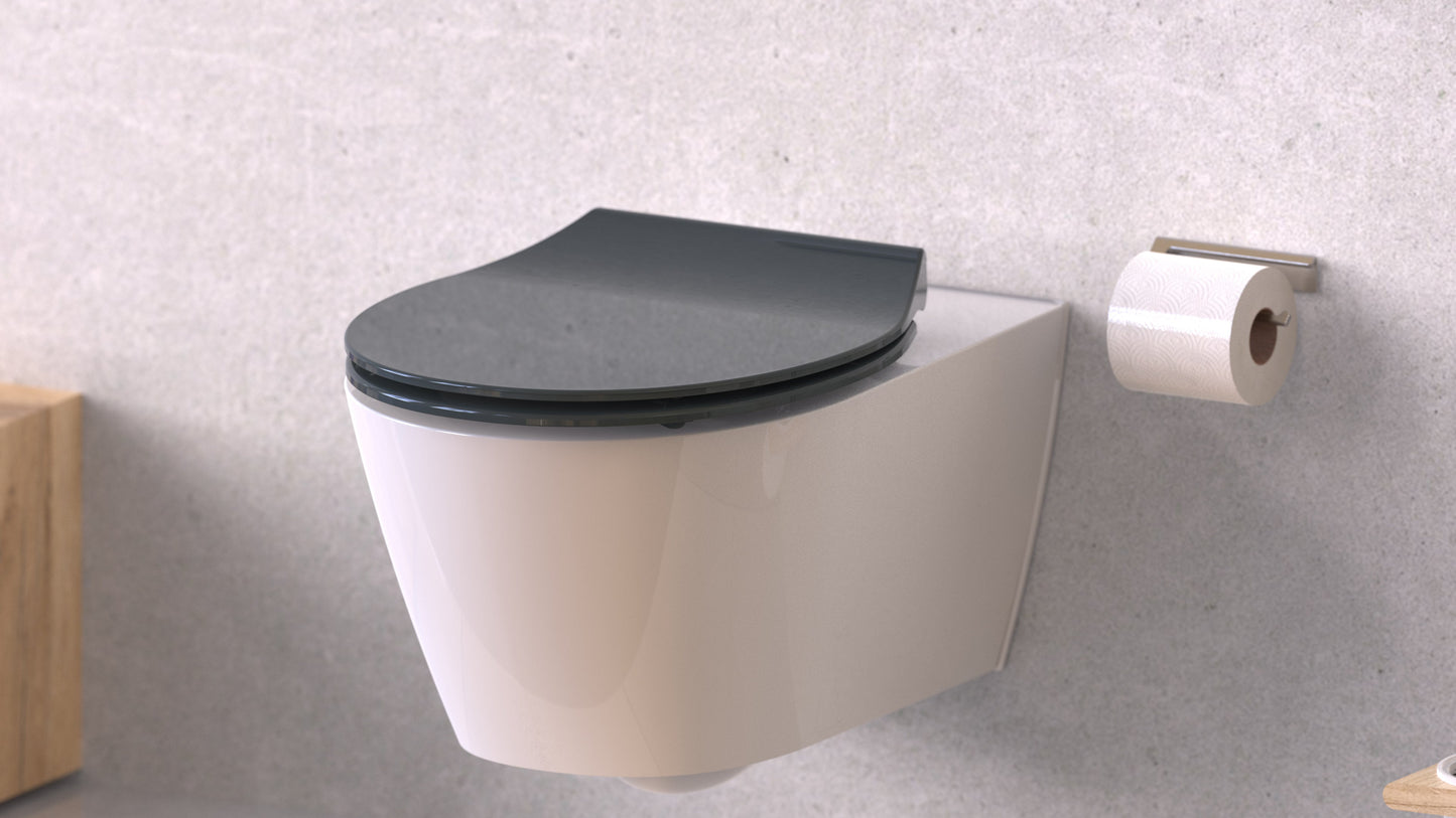 Antracit slimmad toalettsits för vägghängd toalett - BÄST. CC-mått: 70-190mm Längd: 456mm Bredd: 380mm.