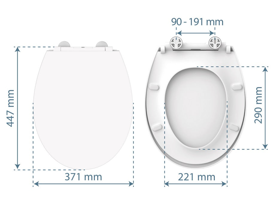 Vit belyst toalettsits för vägghängd toalett - BÄST. CC-mått: 90-191mm Längd: 435-490mm Bredd: 371mm.