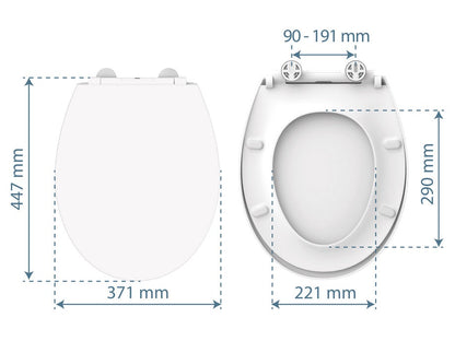 Vit belyst toalettsits för vägghängd toalett - BÄST. CC-mått: 90-191mm Längd: 435-490mm Bredd: 371mm.