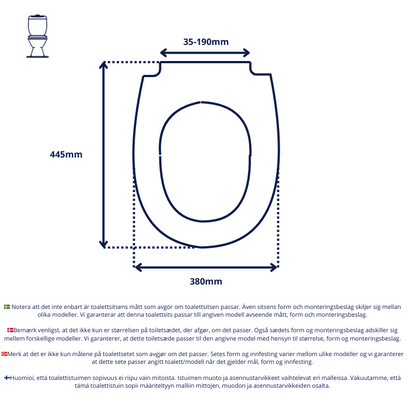 Vit toalettsits för vägghängd toalett - BÄTTRE. CC-mått: 35-190mm. Längd: 445mm. Bredd: 380mm.