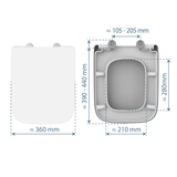 Vit toalettsits E-formad universal i Duroplast - BÄST. CC-mått: 105-205mm Längd: 390-440mm Bredd: 360mm.