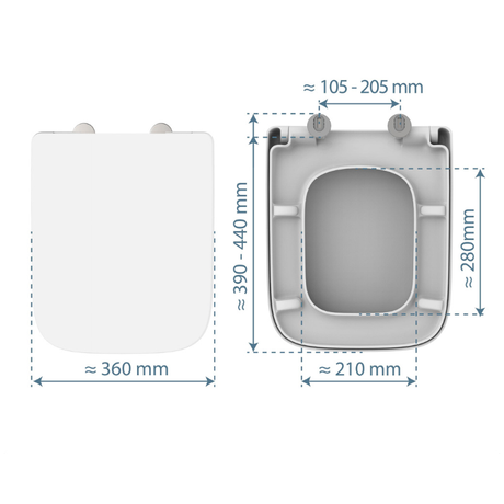 Vit toalettsits E-formad universal i Duroplast - BÄST. CC-mått: 105-205mm Längd: 390-440mm Bredd: 360mm.