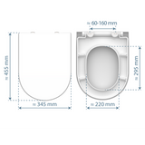 Vit toalettsits D-formad universal i Duroplast - BÄST. CC-mått: 60-160mm Längd: 425-480mm Bredd: 345mm.