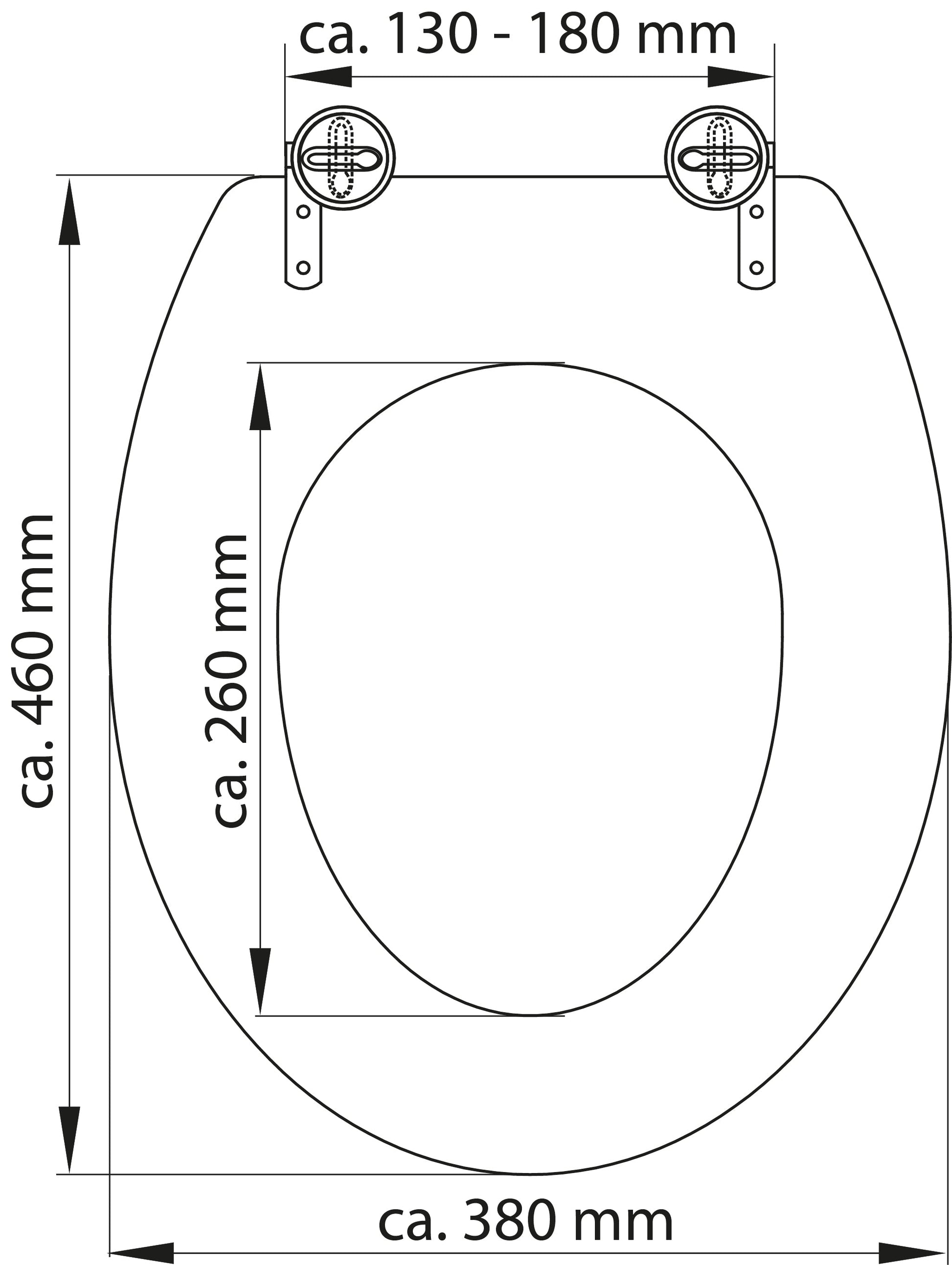 Vit toalettsits för vägghängd toalett - BRA. CC-mått: 130-180mm Längd: 460mm Bredd: 380mm.