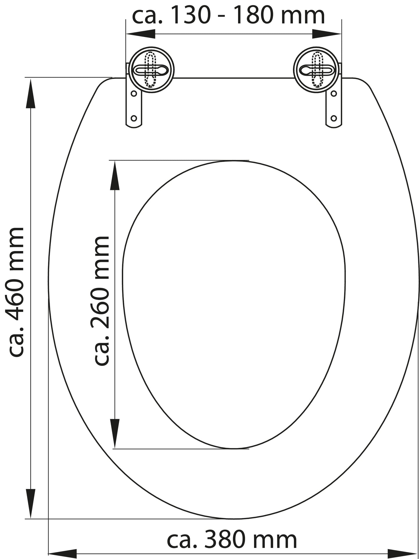 Vit toalettsits för vägghängd toalett - BÄTTRE. CC-mått: 130-180mm Längd: 460mm Bredd: 380mm.