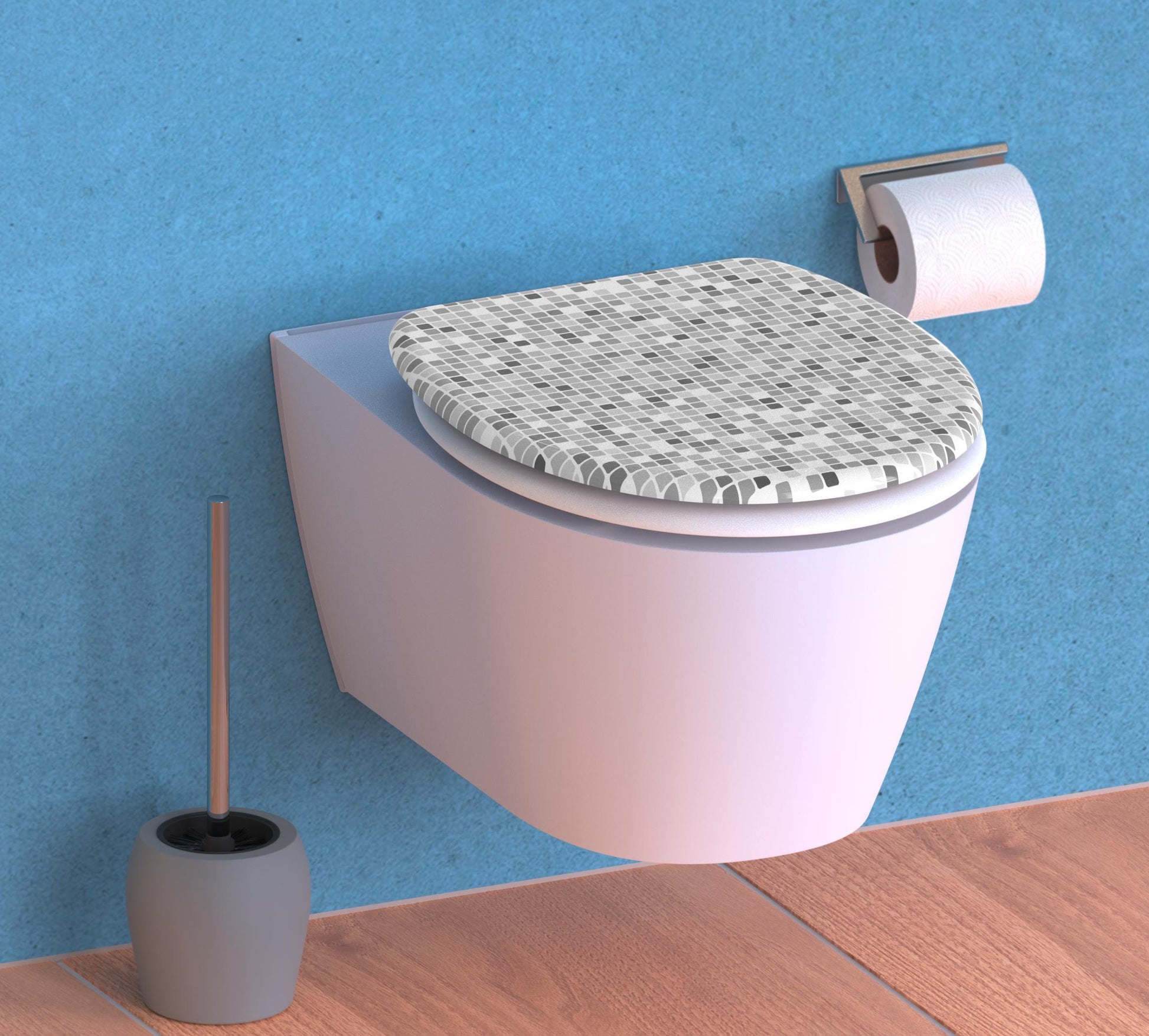 Mönstrad toalettsits universal i Duroplast - BÄTTRE. CC-mått: 125-210mm Längd: 445mm Bredd: 372mm.