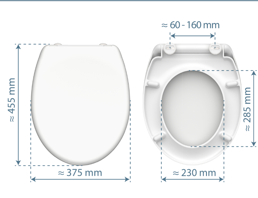 Mönstrad toalettsits universal i Duroplast - BÄST. CC-mått: 60-160mm Längd: 405-460mm Bredd: 375mm.