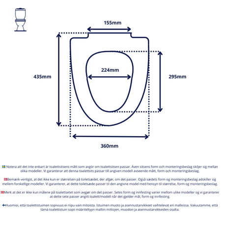 Vit slimmad toalettsits för IDO (Proppbeslag & Skruv) - BÄST